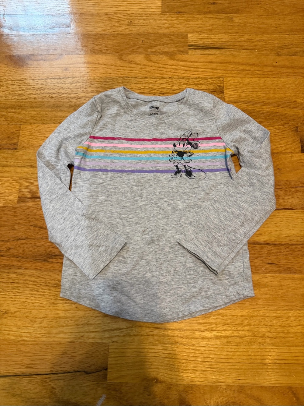 Girls' Grey Long-Sleeve Top with Rainbow Stripes